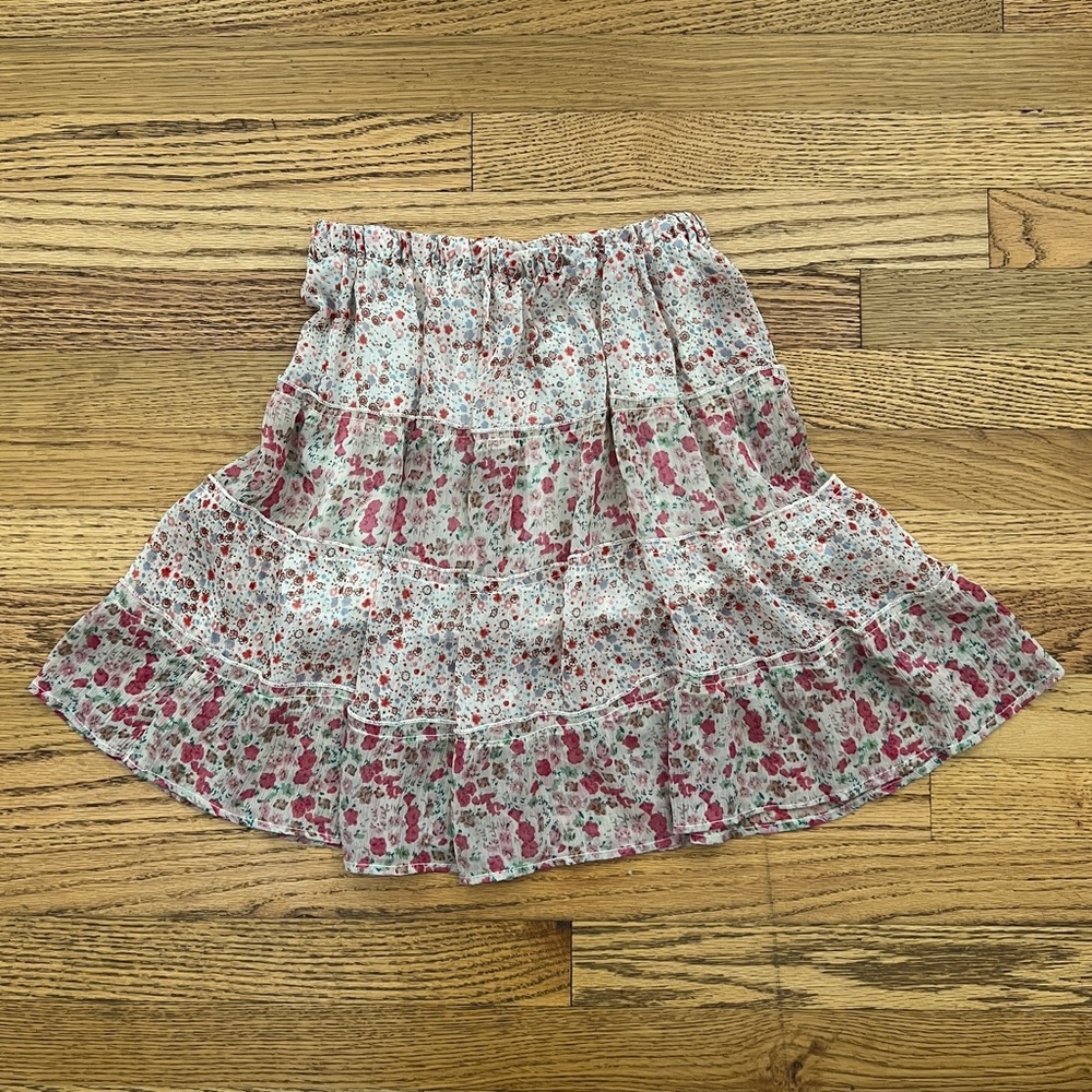 Y2K Cream & Patchwork Floral Tiered Flowy Skirt